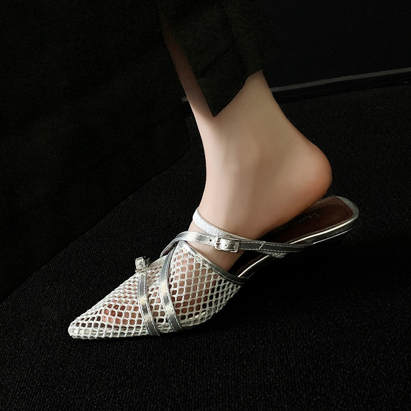 Karin Luna In Stock  Spot Goods  Mesh Series Elegant Closed-Toe Belt Buckle Slippers