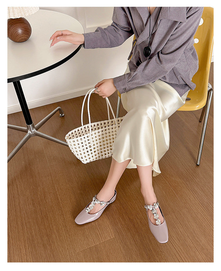 Karin Luna In Stock Spot Goods  T Handmade Sequin Flower Square Toe Height-Increasing Closed-Toe Slippers