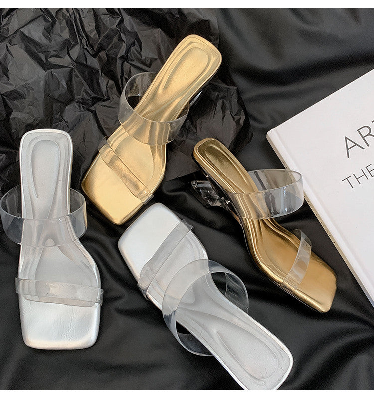 Karin Luna In Stock Spot Goods Transparent Sequin Irregular Heel Strap Sandals