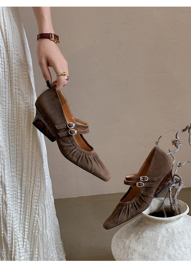 Karin Luna Full Leather Inside and Out Popular Element Amber Heel Elegant French Style Single Shoes