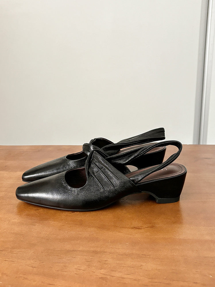 Karin Luna In Stock  Spot Goods Small Square Toe Wrinkled Chunky Heel Closed-Toe Sandals