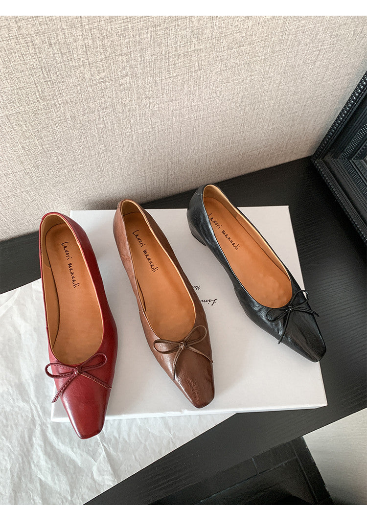 Karin Luna Full Layer Inside and Out~Basic Versatile Small Square Toe Butterfly Knot Irregular Heel Single Shoes