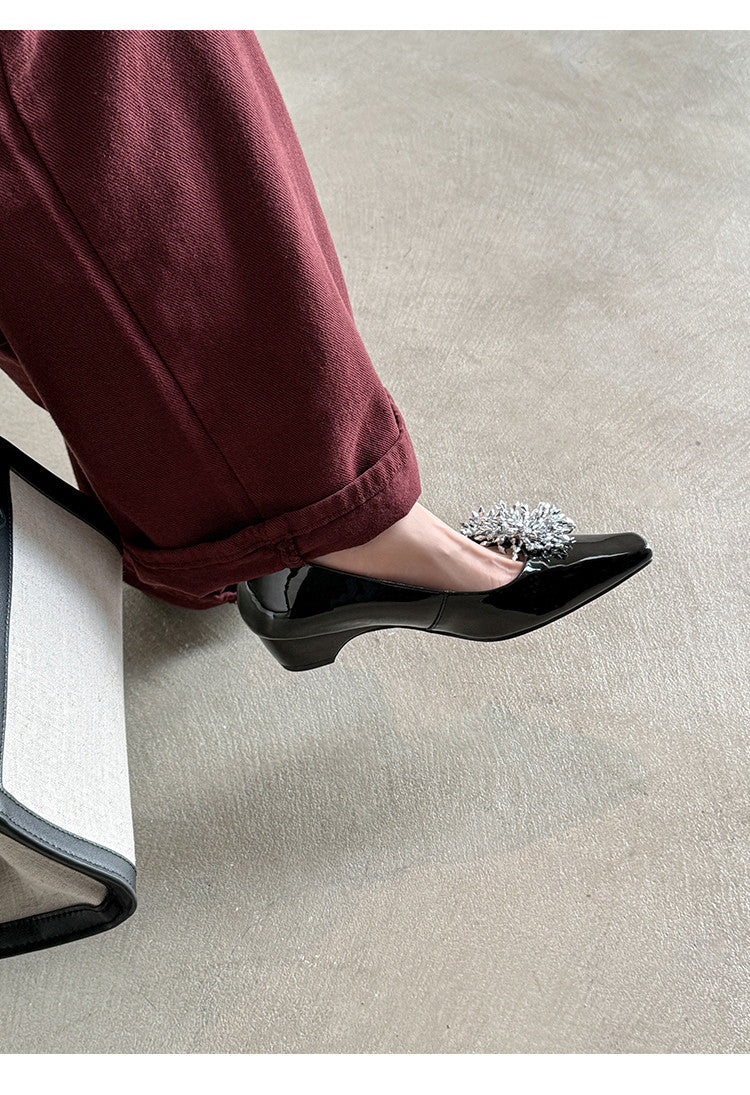 Karin Luna In Stock Spot Goods Exquisite Fireworks Buckle Small Square Toe Chunky Heel Commuter Shoes