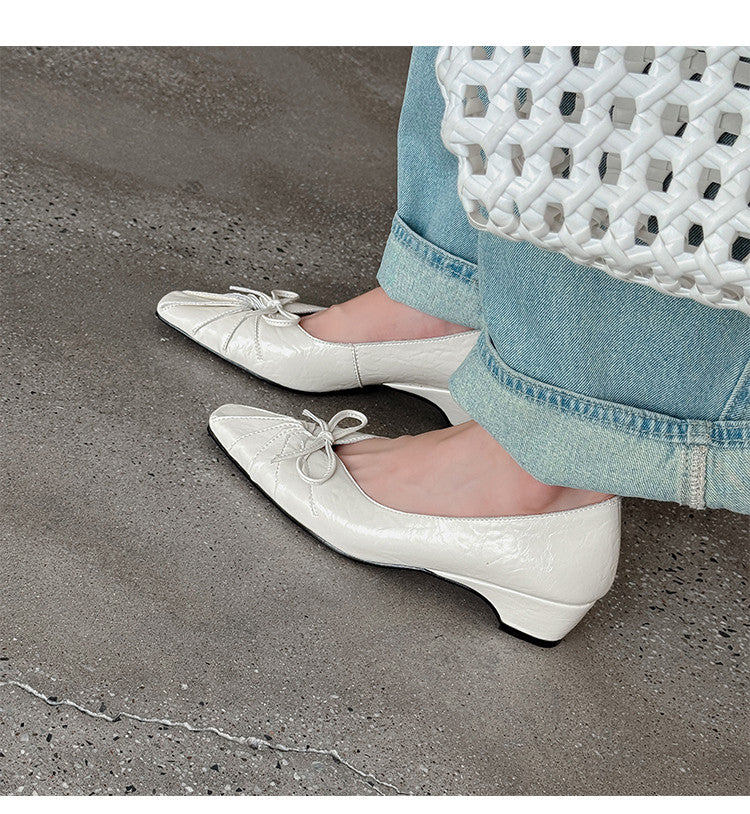 Karin Luna French Style Wrinkled Square Toe Height-Increasing Flats