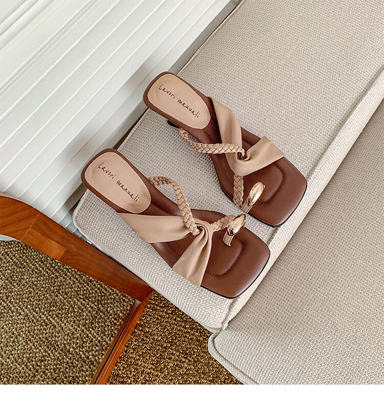 Karin Luna has a sense of design ~Twist Braided Cross Strap Square Toe Sandals