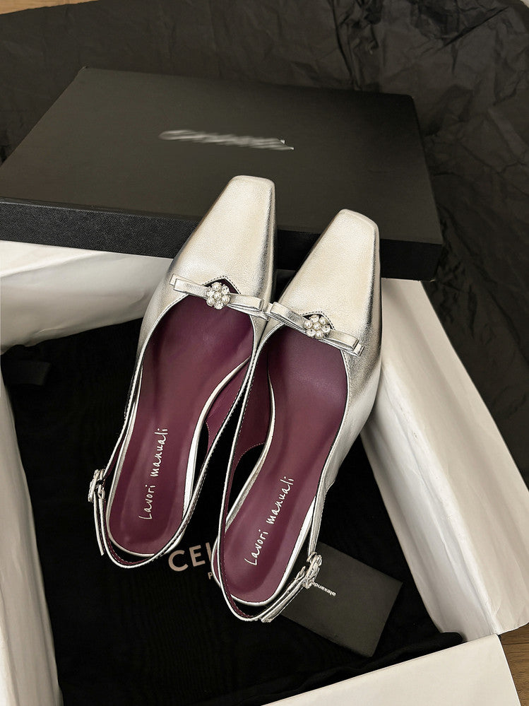 Karin Luna In Stock In Stock Sweet Bowknot Small Square Toe Chunky Heel Closed-toe Elegant Retro Sandals
