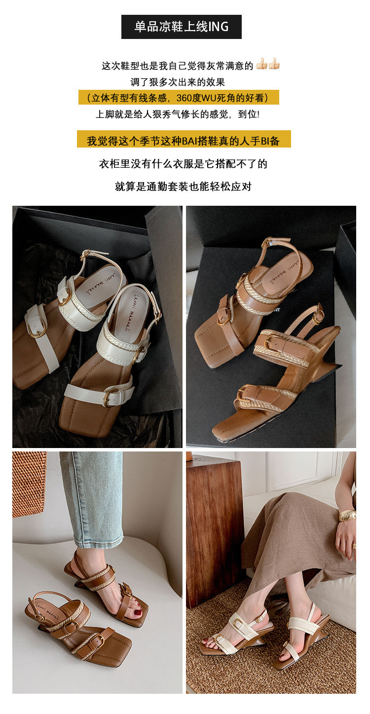 Karin Luna In Stock Spot Goods Vacation style Sofa Cushion Square Toe Irregular Heel Open-Toe Sandals
