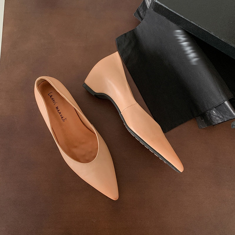 Karin Luna Full Layer Inside and Out~Basic Versatile Retro French Pointed Toe Irregular Heel Single Shoes