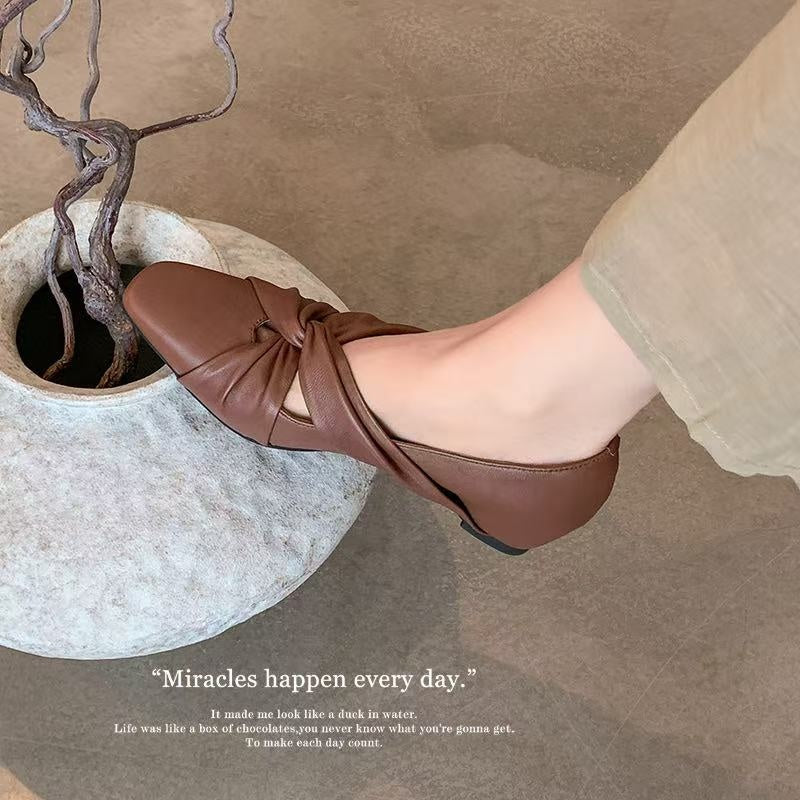 Karin Luna Cross Design Square Toe Hidden Wedge Shoes