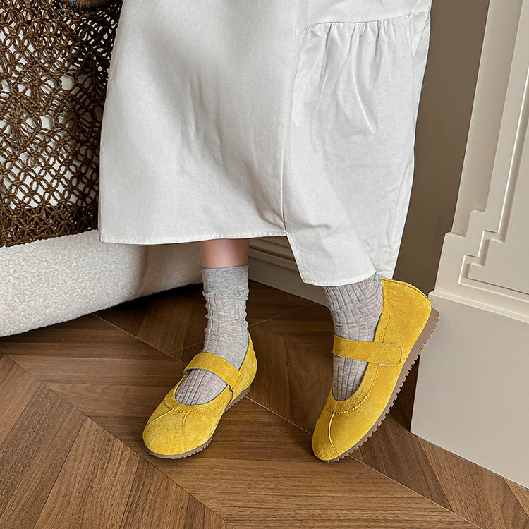 Karin Luna Casual Shoes Series~  In Stock In Stock Magic Tape Round Toe Internal Height Increase Single Strap Flats
