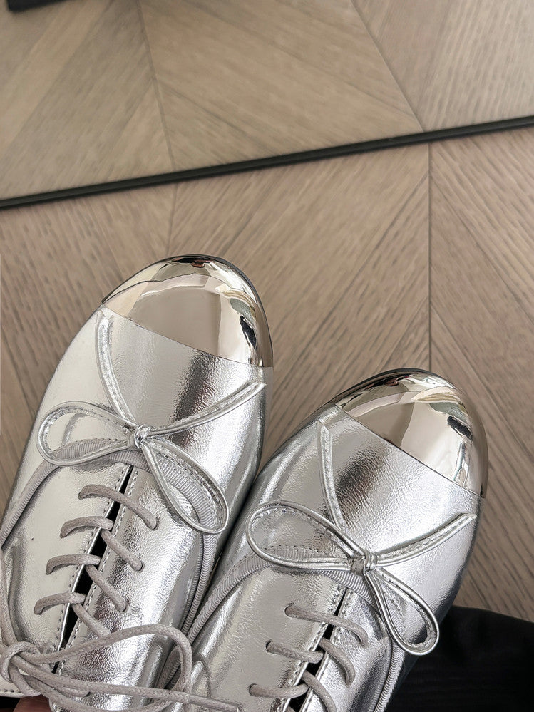 Karin Luna In Stock Spot Goods  Casual Lace-Up Metal Toe Bow Deep Mouth Single Shoes