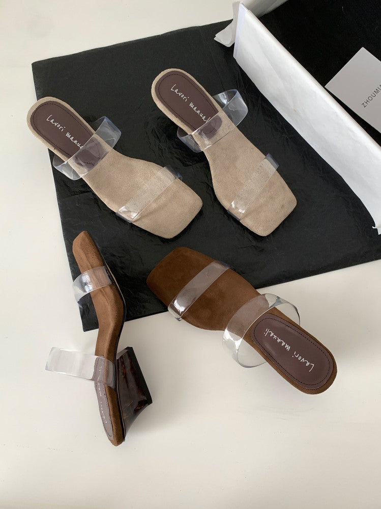 Karin Luna Hot-Selling Amber Element~Spot Goods Spot Goods Transparent tpu   Minimalist Square-Toed One-Strap Slippers