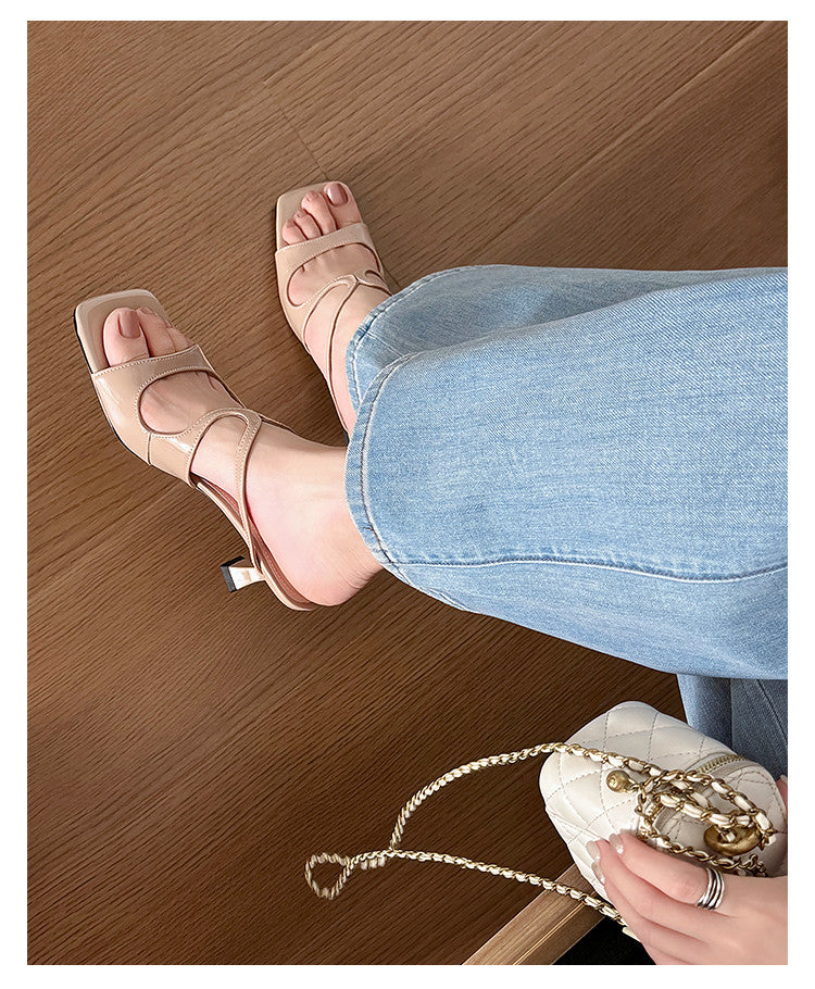 Karin Luna French Retro Square Toe Wrap Strap Open-Toe Slippers