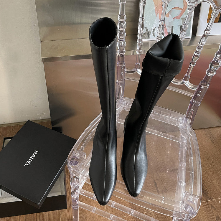 Karin Luna In Stock  In-stock Square Toe Straight Slip-on Long Boots