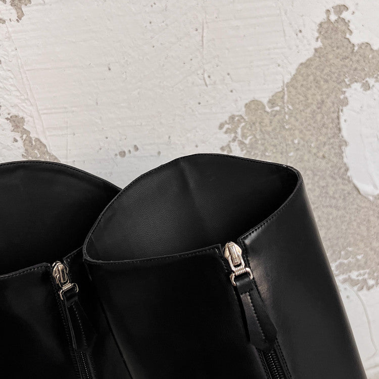 Karin Luna In Stock Spot Goods  Chunky Heel Side Zipper Riding Boots