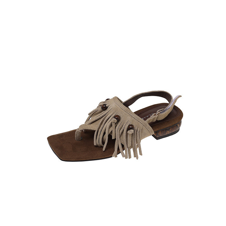 Karin Luna  Tassel Series~Spot Goods  In-stock Clip-toe Square Toe Sandals