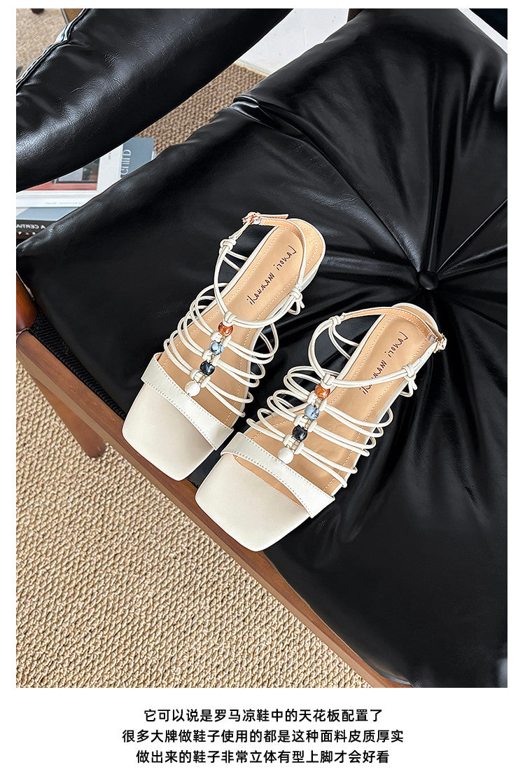 Karin Luna Bohemian Vacation Style~Square Toe Open Toe Sandals