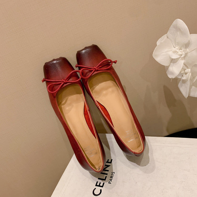 Karin Luna In Stock In Stock ~Full leather inside and out Pig Nose Bow Retro Thick Heel Mary Jane Shoes