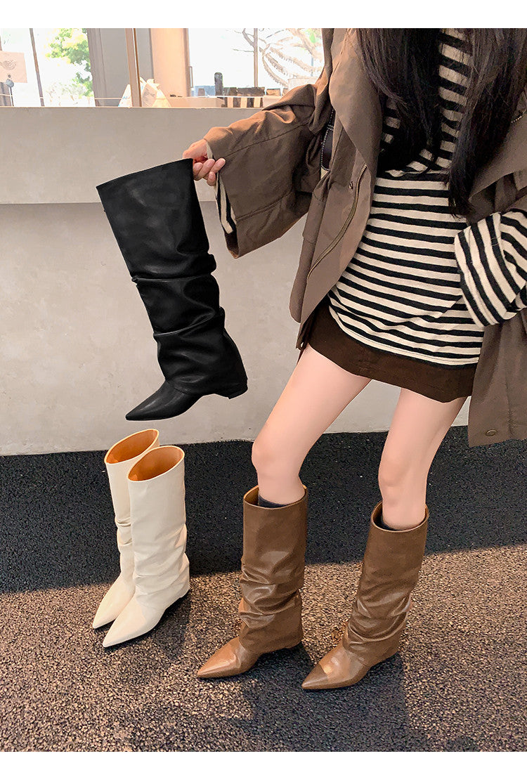 Karin Luna Elegant Style Pointed Toe Hidden Wedge Long Boots