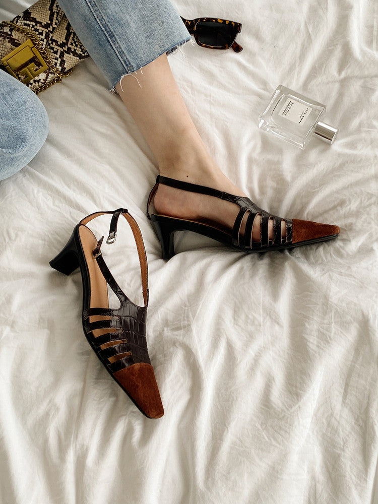 Karin Luna In Stock Spot Goods   French Retro Small Square Toe Closed-Toe Elegant Closed-Toe Sandals