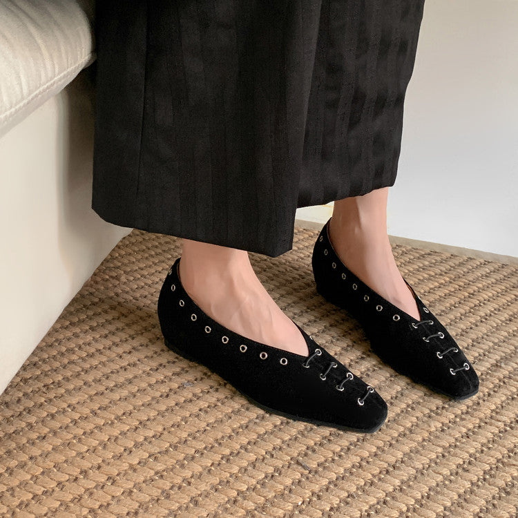 Karin Luna In Stock Spot Goods    Old Money Style Square Toe Suede Flats
