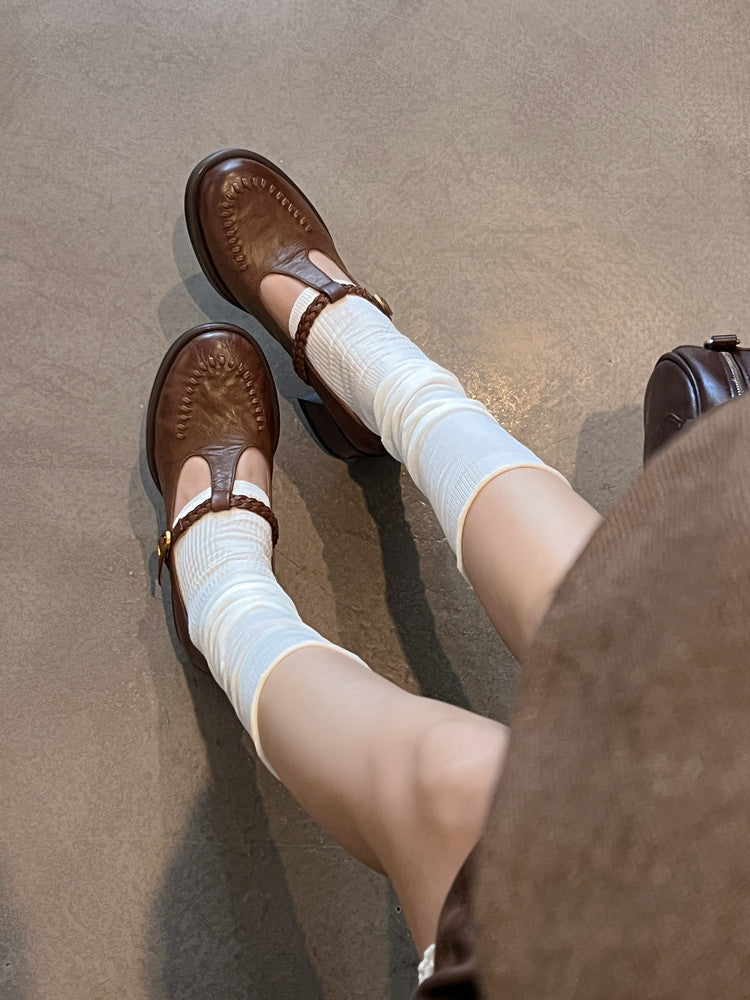 Karin Luna In Stock Spot Goods Vintage Braided Twist High Heels T Round Toe Thick Sole Single Shoes