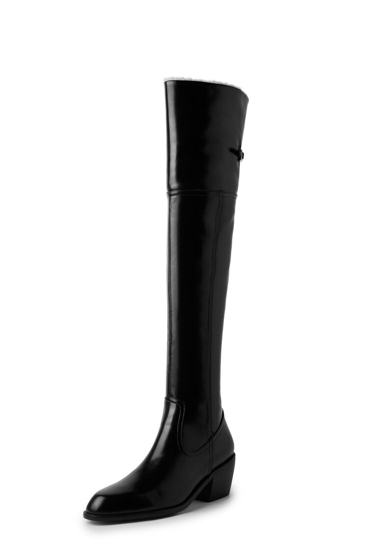 Karin Luna exploded  Three versions exploded Single Fleece Lining Fur Collar Version  Thick Fur Collar Foldable Hot-Selling Full Cowhide Pointed Toe Chunky Heel Classic Style