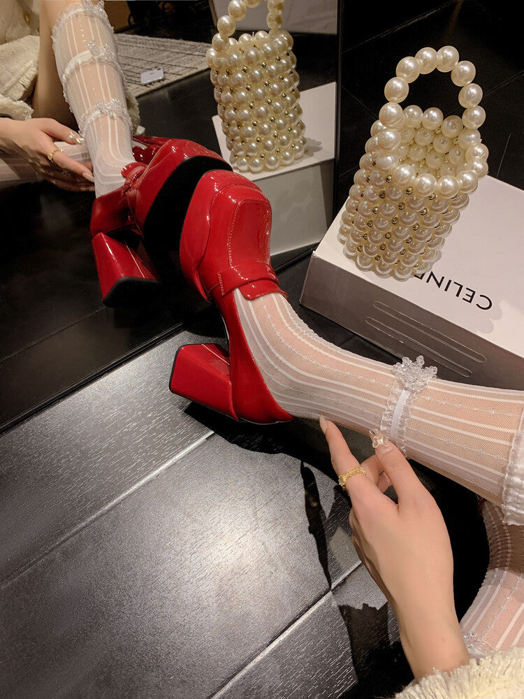 Karin Luna ck Popular Hot Girl Red high heels Full leather inside and out Cow Patent Leather Super High Heel