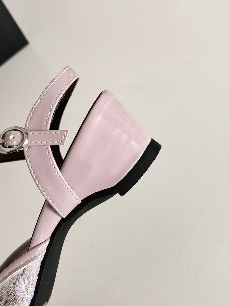 Karin Luna In Stock Spot Goods Embroidered Daisy Sheepskin Mesh Elegant Closed-Toe Slippers