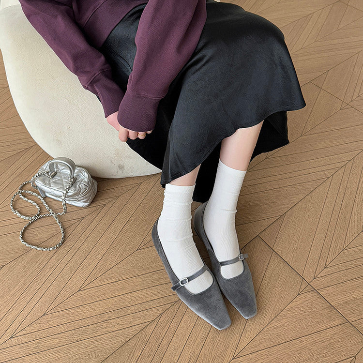 Karin Luna In Stock Spot Goods  Elegant Square-Toe One-Strap Height-Increasing Flats
