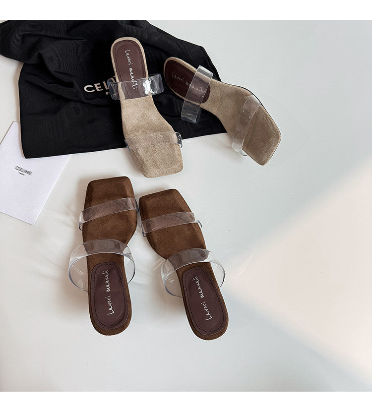Karin Luna Hot-Selling Amber Element~Spot Goods Spot Goods Transparent tpu   Minimalist Square-Toed One-Strap Slippers