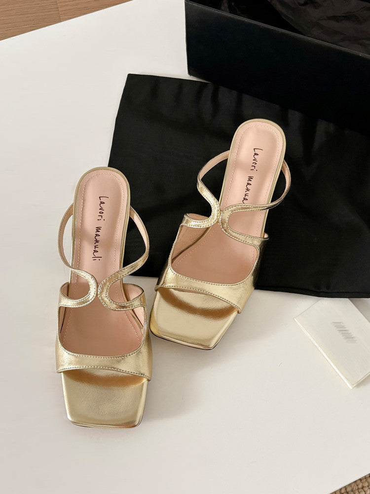 Karin Luna French Retro Square Toe Wrap Strap Open-Toe Slippers