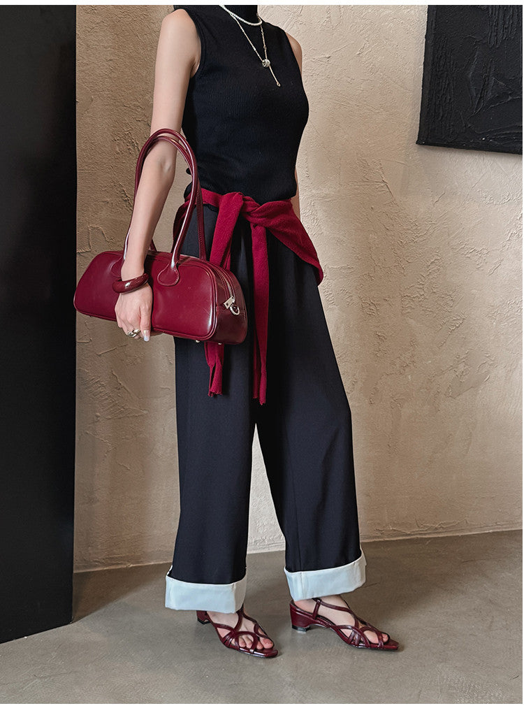 Karin Luna French Hollow Style Small Square Toe Chunky Heel Sandals