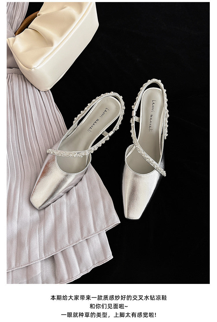 Karin Luna In Stock In Stock  Fresh Summer Vibes  Rhinestone Small Square Toe Elegant Closed-Toe Sandals