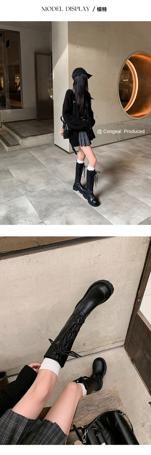 Karin Luna Fashion Style Round Toe Front Lace-up Adjustable Leg Circumference Suitable for both slim and thick legs