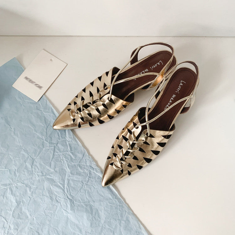 Karin Luna Braided Style ~Cross-woven Pointed Toe Closed-toe Sandals