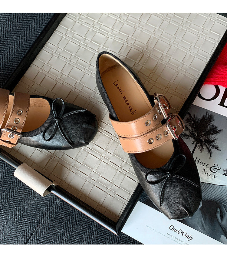 Karin Luna In Stock Spot Goods Minimalist Retro Round Toe Mary Jane Bowknot Height-Increasing Flats