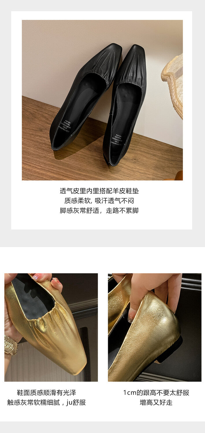 Karin Luna fell in love at first sight~ Spot Goods  Spot Goods Vintage Wrinkled Hollow Soft Sheepskin Elegant Versatile Single Shoes