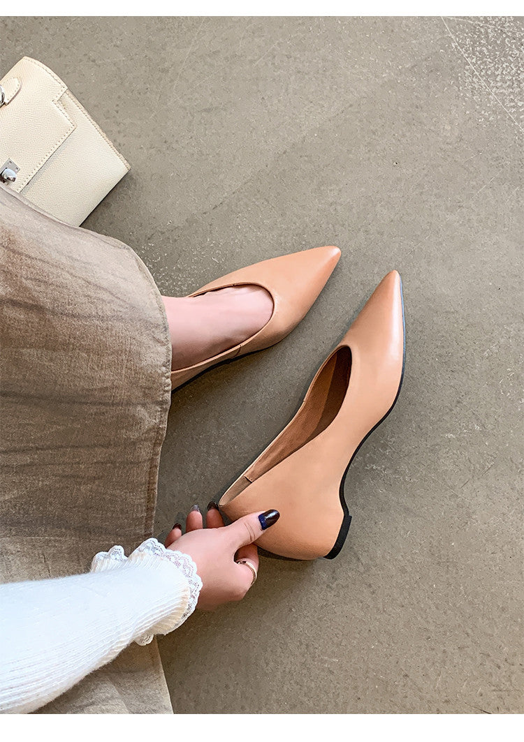 Karin Luna Full Layer Inside and Out~Basic Versatile Retro French Pointed Toe Irregular Heel Single Shoes