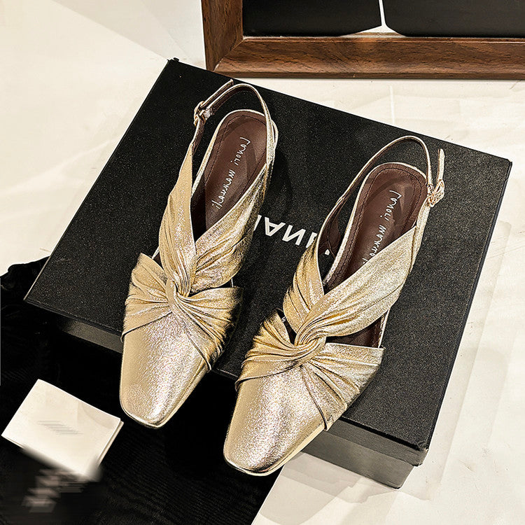 Karin Luna French Retro Wrinkled Small Square Toe Elegant Closed-Toe Sandals
