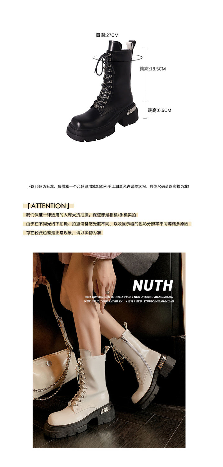 Karin Luna In Stock Spot Goods Lace-up casual metal decorative thick-soled Martin boots