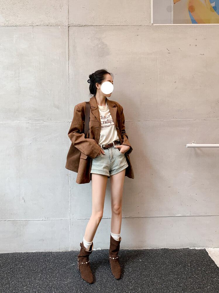 Karin Luna has prepared stock  Hot-Selling Retro Pointed Toe Wedge Metal Buckle High Tube Western Boots