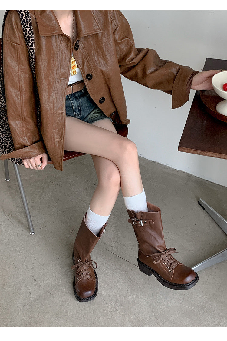 Karin Luna Bestseller Large Tube Thick Sole Martin Boots with Belt Buckle