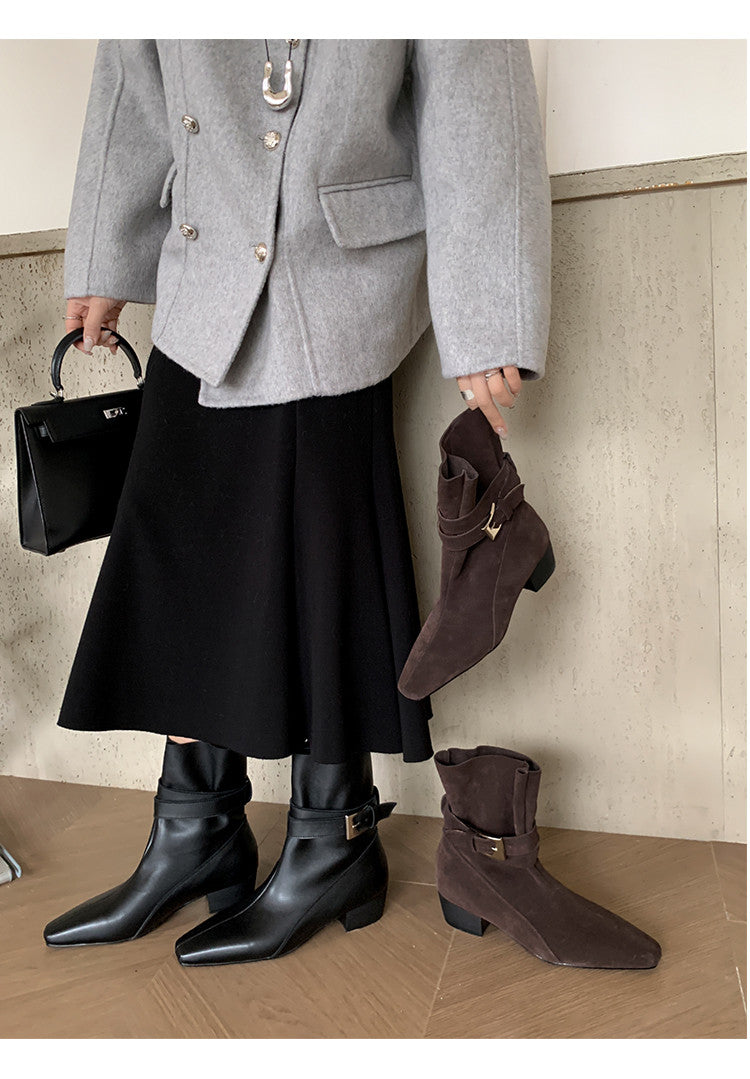 Karin Luna In Stock In Stock Hot-Selling Basic Old Money Style Retro Belt Buckle Short Boots