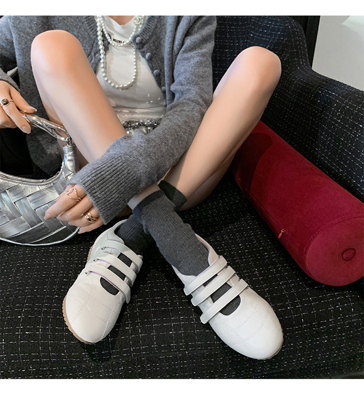 Karin Luna Casual Shoes Series~  In Stock In Stock Magic Tape Round Toe Internal Height Increase Single Strap Flats
