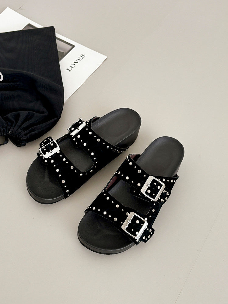 Karin Luna In Stock Spot Goods Casual Thick-Soled Belt Buckle Slippers