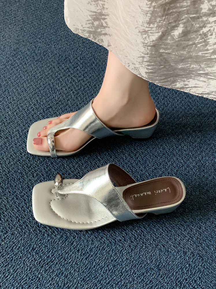 Karin Luna In Stock Spot Goods Clip-toe Square Toe Metal Buckle Minimalist Slippers