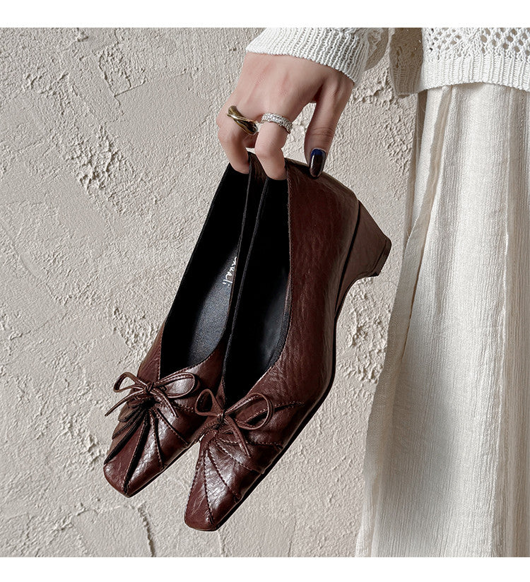 Karin Luna French Style Wrinkled Square Toe Height-Increasing Flats