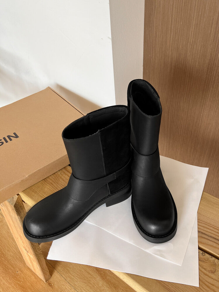 Karin Luna Belt Buckle Chunky Heel Fashion Short Boots