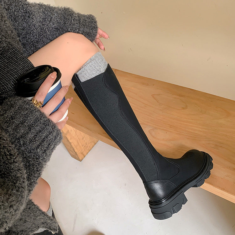 Karin Luna In Stock Versatile Irregular Stretch Fabric Long Boots
